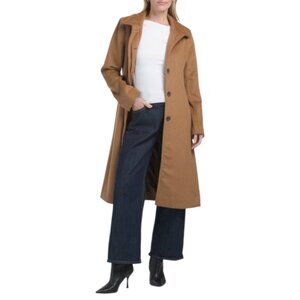 COLE HAAN Camel Wool Blend Maxi Coat